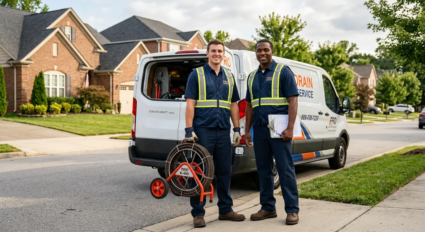 Sewer and drain service team with equipment ready for work in Taylor